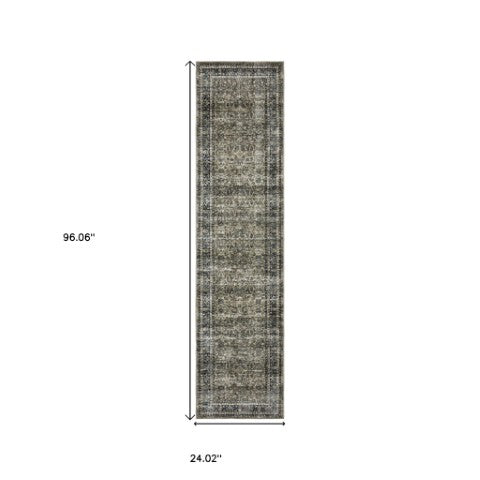 Homeroots 4' Charcoal And Blue Oriental Distressed Area Rug - Stylish, Stain-resistant, Perfect For Any Space 8' Runner Polyester 575328