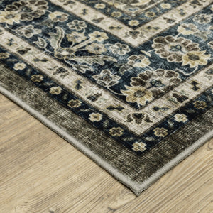 Homeroots 4' Charcoal And Blue Oriental Distressed Area Rug - Stylish, Stain-resistant, Perfect For Any Space 8' Runner Polyester 575328