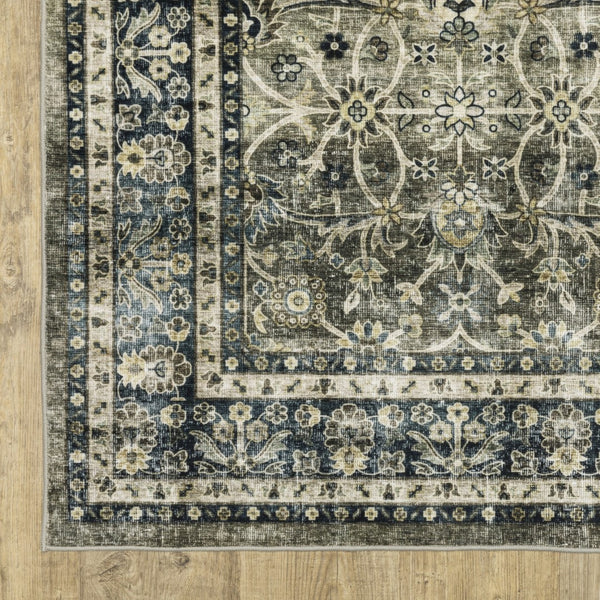 Homeroots 4' Charcoal And Blue Oriental Distressed Area Rug - Stylish, Stain-resistant, Perfect For Any Space 8' Runner Polyester 575328