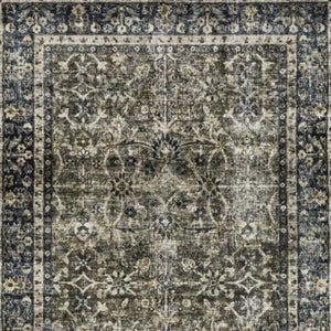 Homeroots 4' Charcoal And Blue Oriental Distressed Area Rug - Stylish, Stain-resistant, Perfect For Any Space 8' Runner Polyester 575328