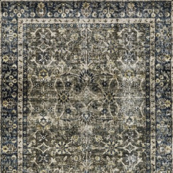 Homeroots 4' Charcoal And Blue Oriental Distressed Area Rug - Stylish, Stain-resistant, Perfect For Any Space 8' Runner Polyester 575328