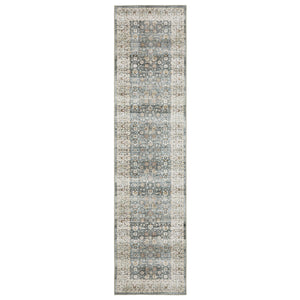 Homeroots 4' Teal Oriental Distressed Area Rug - Stylish, Non-skid, Stain-resistant Design For Any Room 8' Runner Polyester 575329