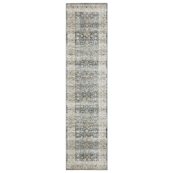 Homeroots 4' Teal Oriental Distressed Area Rug - Stylish, Non-skid, Stain-resistant Design For Any Room 8' Runner Polyester 575329