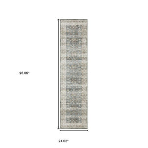 Homeroots 4' Teal Oriental Distressed Area Rug - Stylish, Non-skid, Stain-resistant Design For Any Room 8' Runner Polyester 575329