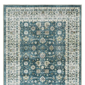 Homeroots 4' Teal Oriental Distressed Area Rug - Stylish, Non-skid, Stain-resistant Design For Any Room 8' Runner Polyester 575330