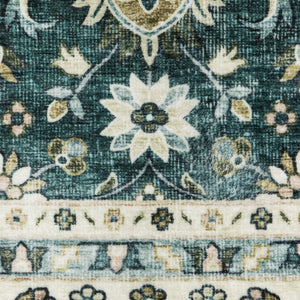 Homeroots 4' Teal Oriental Distressed Area Rug - Stylish, Non-skid, Stain-resistant Design For Any Room 8' Runner Polyester 575330