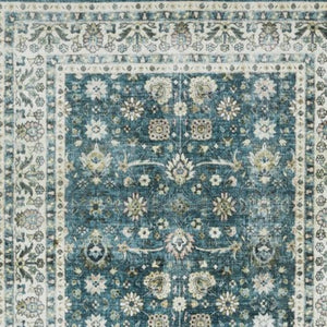 Homeroots 4' Teal Oriental Distressed Area Rug - Stylish, Non-skid, Stain-resistant Design For Any Room 8' Runner Polyester 575330