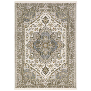 Homeroots 5' Ivory Medallion Fringe Area Rug – Stain-resistant, Stylish Design For Home Décor Enhancement 3' X 5' Polyester 575331