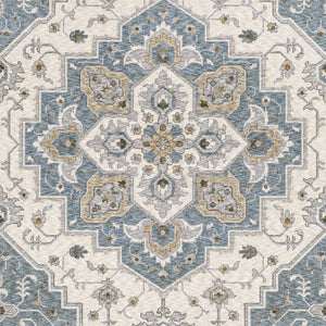 Homeroots 5' Blue Medallion Distressed Area Rug With Fringe - Stylish, Stain-resistant, Perfect For Homes! 3' X 5' Polyester 575332