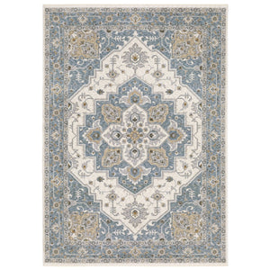 Homeroots 5' Blue Medallion Distressed Area Rug With Fringe - Stylish, Stain-resistant, Perfect For Homes! 3' X 5' Polyester 575332