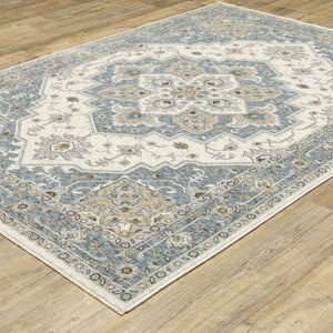 Homeroots 5' Blue Medallion Distressed Area Rug With Fringe - Stylish, Stain-resistant, Perfect For Homes! 3' X 5' Polyester 575332