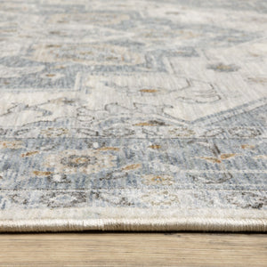 HomeRoots 5' Blue and Ivory Medallion Distressed Area Rug with Fringe – Timeless Style for Any Room Decor 3' X 5' 575332