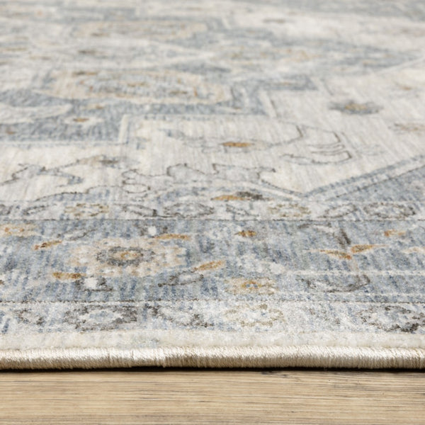 HomeRoots 5' Blue and Ivory Medallion Distressed Area Rug with Fringe – Timeless Style for Any Room Decor 3' X 5' 575332