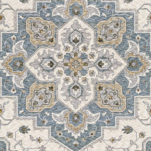Homeroots 5' Blue Medallion Distressed Area Rug With Fringe - Stylish, Stain-resistant, Perfect For Homes! 3' X 5' Polyester 575332