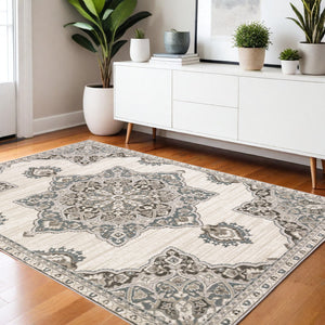 Homeroots 10' Elegant Brown Medallion Area Rug – Stain Resistant, Perfect For Homes With Kids And Pets 4' X 6' Polyester 575333