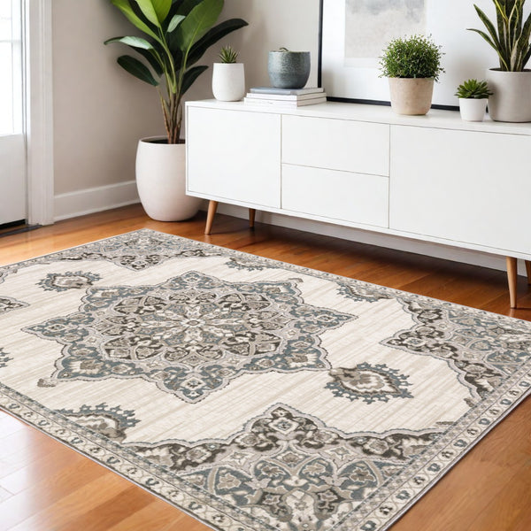 Homeroots 10' Elegant Brown Medallion Area Rug – Stain Resistant, Perfect For Homes With Kids And Pets 4' X 6' Polyester 575333