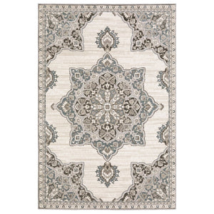 HomeRoots 10' Brown and Blue Medallion Area Rug - Stain-Resistant, Durable, Perfect for Family Spaces 4' X 6' 575333