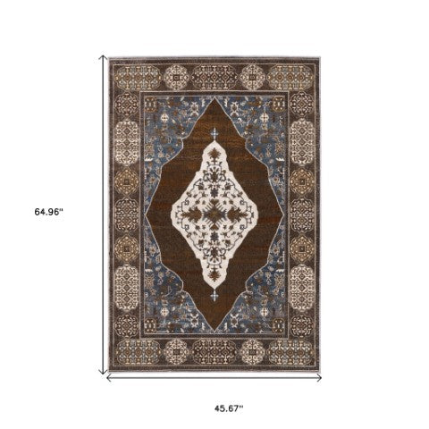 Homeroots 4' Gray Medallion Area Rug – Stain-resistant, Soft Texture, Perfect For Kids & Pets, Stylish Decor 4' X 6' Polyester 575334
