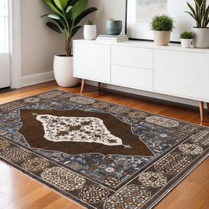 Homeroots 4' Gray Medallion Area Rug – Stain-resistant, Soft Texture, Perfect For Kids & Pets, Stylish Decor 4' X 6' Polyester 575334