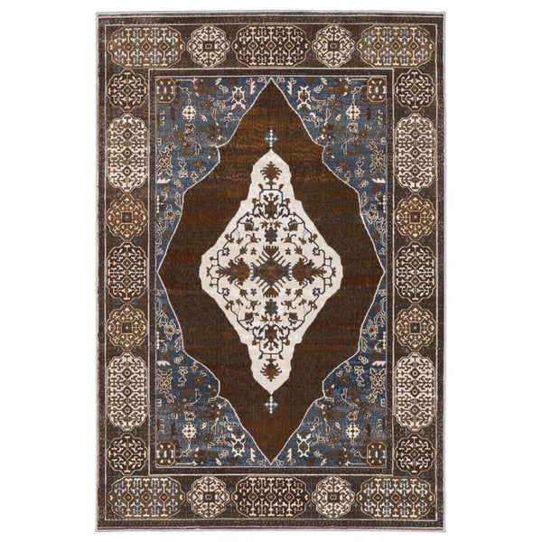 HomeRoots 4' Gray and Blue Medallion Area Rug – Durable, Stylish Design for Entryways, Bedrooms, and More! 4' X 6' 575334