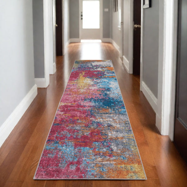 Homeroots 5' Artistic Blue Abstract Area Rug - Non-skid, Stain Resistant, Perfect For Kids And Pets! 8' Runner Polyester 575338