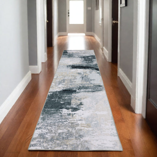 Homeroots 5' Ivory Abstract Non-skid Area Rug - Stain Resistant, Stylish & Versatile For Any Room Decor 8' Runner Polyester 575339