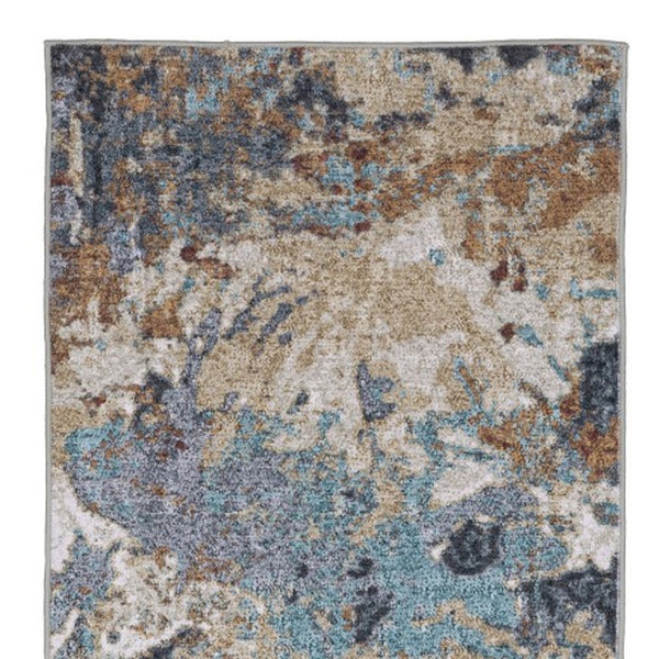 Homeroots 5' Blue Abstract Non-skid Area Rug - Stain Resistant, Soft Design For Family Spaces And Pets 8' Runner Polyester 575340