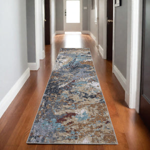 Homeroots 5' Blue Abstract Non-skid Area Rug - Stain Resistant, Soft Design For Family Spaces And Pets 8' Runner Polyester 575340
