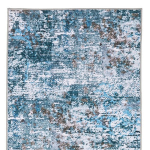 Homeroots 5' Abstract Blue Distressed Area Rug - Stylish Non-skid Design, Stain Resistant & Perfect For Homes 8' Runner Polyester 575341