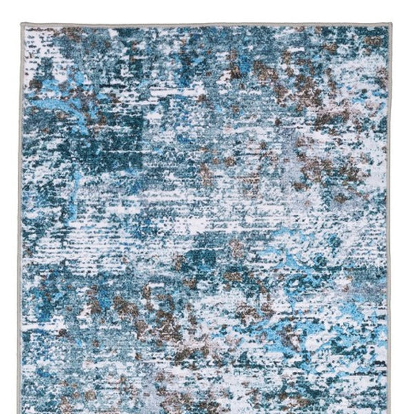 Homeroots 5' Abstract Blue Distressed Area Rug - Stylish Non-skid Design, Stain Resistant & Perfect For Homes 8' Runner Polyester 575341