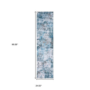 Homeroots 5' Abstract Blue Distressed Area Rug - Stylish Non-skid Design, Stain Resistant & Perfect For Homes 8' Runner Polyester 575341