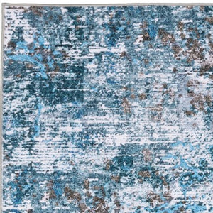 Homeroots 5' Abstract Blue Distressed Area Rug - Stylish Non-skid Design, Stain Resistant & Perfect For Homes 8' Runner Polyester 575341
