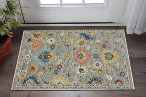 Homeroots 2' Gray Blue And Yellow Oriental Area Rug With Fringe – Stylish Design To Enhance Your Home Decor 3' X 5' Wool Blend 575342