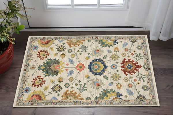 Homeroots 2' Gray Blue And Yellow Oriental Area Rug With Fringe – Stylish Design To Enhance Your Home Decor 3' X 5' Wool Blend 575343