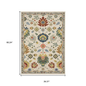 Homeroots 2' Gray Blue And Yellow Oriental Area Rug With Fringe – Stylish Design To Enhance Your Home Decor 3' X 5' Wool Blend 575343