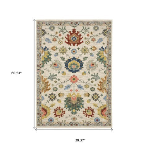 Homeroots 2' Gray Blue And Yellow Oriental Area Rug With Fringe – Stylish Design To Enhance Your Home Decor 3' X 5' Wool Blend 575343