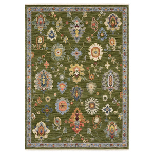 HomeRoots 6' Elegant Green Gray Light Blue Oriental Runner Rug with Fringed Edges for Timeless Home Decor 3' X 5' 575348