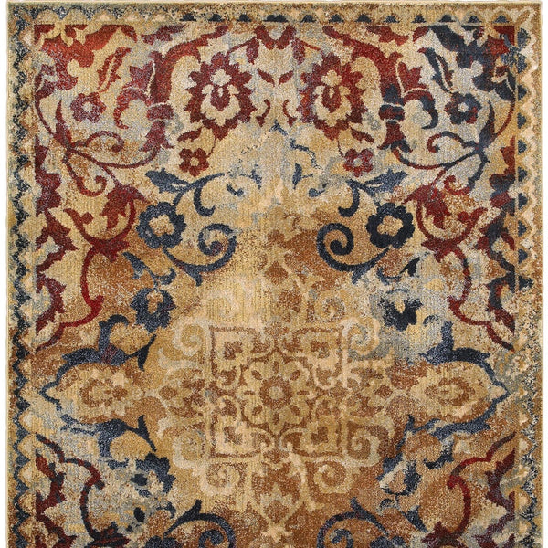Homeroots 4' Gold Oriental Area Rug – Stylish Distressed Design, Stain Resistant For Homes With Kids & Pets 4' X 6' Polypropylene,Polyester 575350