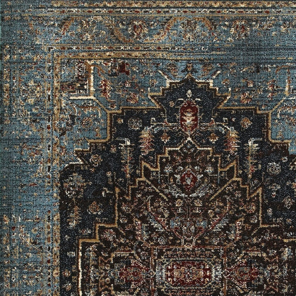 Homeroots 4' Blue Medallion Distressed Area Rug – Stylish Stain Resistant Design For Homes With Kids & Pets 4' X 6' Polypropylene,Polyester 575352