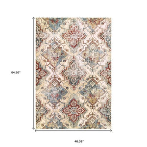 Homeroots 4' Ivory And Gold Oriental Area Rug - Elegant Power Loom Design For Warmth And Style In Any Space 4' X 6' Polypropylene,Polyester 575354