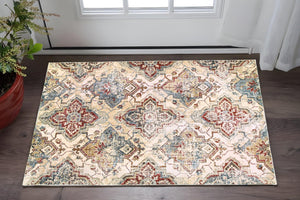 Homeroots 4' Ivory And Gold Oriental Area Rug - Elegant Power Loom Design For Warmth And Style In Any Space 4' X 6' Polypropylene,Polyester 575354