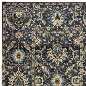 Homeroots 5' Ivory Oriental Area Rug With Navy Blue And Brown Accents – Stain Resistant For Stylish Homes 4' X 6' Polypropylene 575356