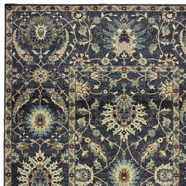 Homeroots 5' Ivory Oriental Area Rug With Navy Blue And Brown Accents – Stain Resistant For Stylish Homes 4' X 6' Polypropylene 575356