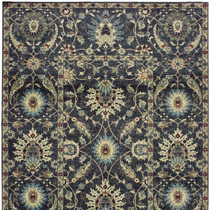 Homeroots 5' Ivory Oriental Area Rug With Navy Blue And Brown Accents – Stain Resistant For Stylish Homes 4' X 6' Polypropylene 575356
