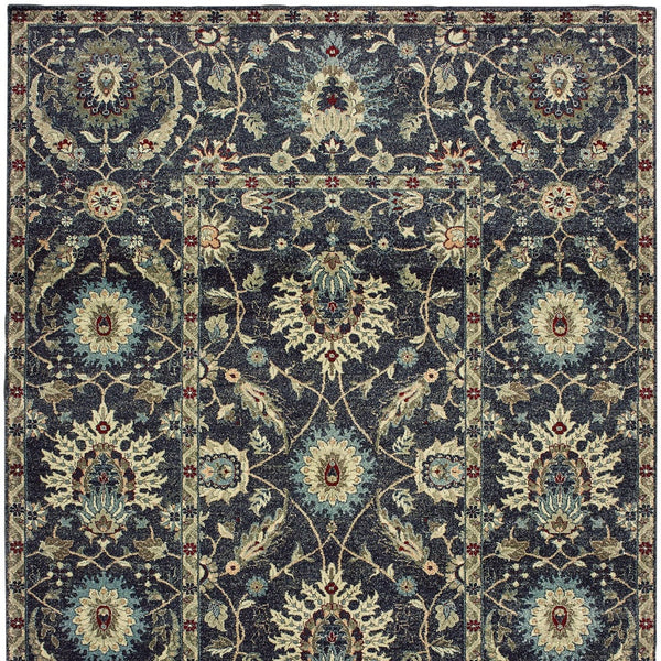 Homeroots 5' Ivory Oriental Area Rug With Navy Blue And Brown Accents – Stain Resistant For Stylish Homes 4' X 6' Polypropylene 575356