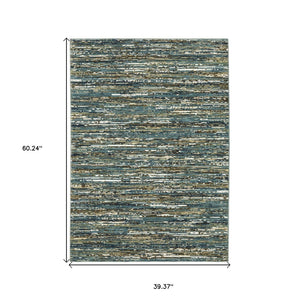 HomeRoots 3' Blue, Brown & Ivory Striped Area Rug - Durable, Stain-Resistant for High-Traffic Areas & Style 3' X 5' 575370