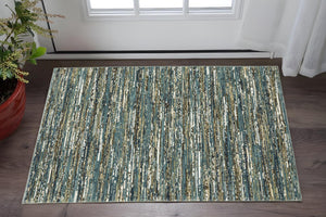 HomeRoots 3' Blue, Brown & Ivory Striped Area Rug - Durable, Stain-Resistant for High-Traffic Areas & Style 3' X 5' 575370