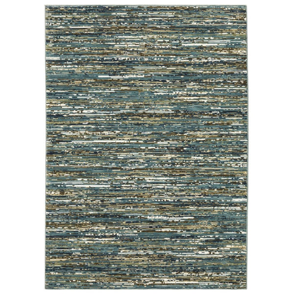 HomeRoots 3' Blue, Brown & Ivory Striped Area Rug - Durable, Stain-Resistant for High-Traffic Areas & Style 3' X 5' 575370