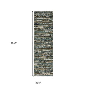 Homeroots 3' Stylish Blue Striped Area Rug - Stain Resistant, Comfortable Texture, Perfect For Homes With Kids & Pets 8' Runner Polypropylene,Polyester 575371