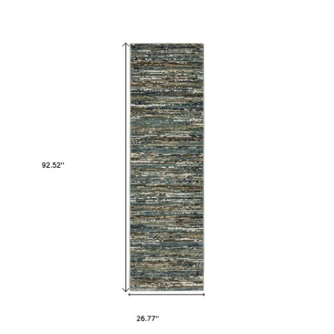 Homeroots 3' Stylish Blue Striped Area Rug - Stain Resistant, Comfortable Texture, Perfect For Homes With Kids & Pets 8' Runner Polypropylene,Polyester 575371